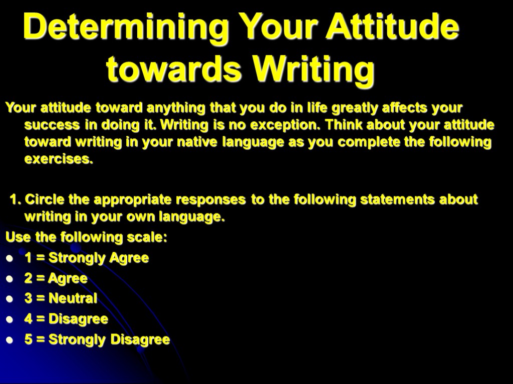 Determining Your Attitude towards Writing Your attitude toward anything that you do in life